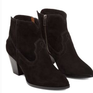 Frye Renee Seam Black Suede Western Ankle Booties